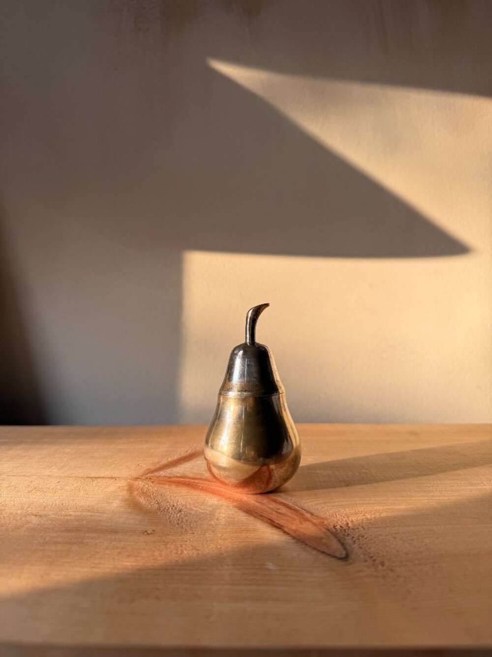 Vintage Silver Pear Figurine 4" | Metal Fruit Paperweight Shelf Decor
